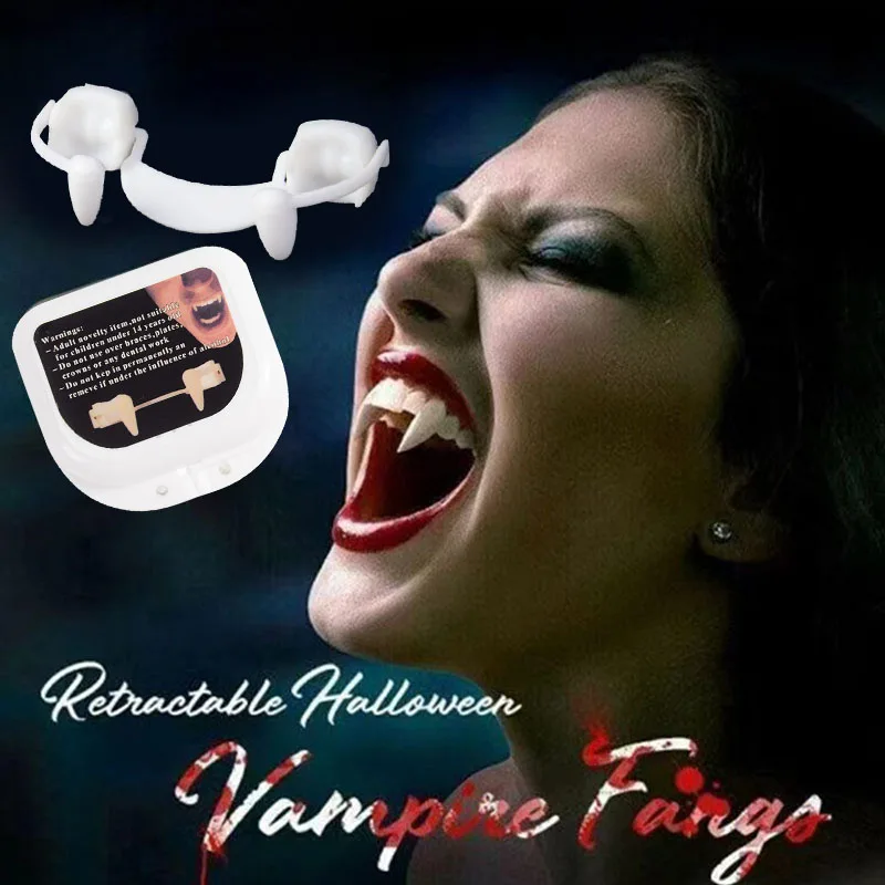 

1 Pair Vampire Fake Teeth Retractable Dentures Props Arty Costume DIY Cosplay Props Dracula Teeth Halloween Masquerade Supplies