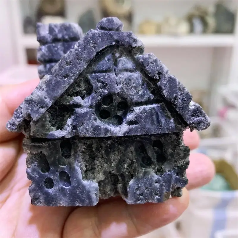 

Natural Sphalerite House Crystal Carving Healing Lucky Stone Fashionable Home Decoration DIY Gift 1pcs 8.5CM