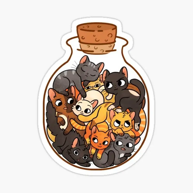 

Bottle of Cats Sticker for Laptop Decor Bedroom Car Cute Cartoon Art Fashionable Public Suitcase