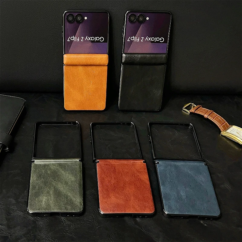 Luxury Hinged Leather Phone Case with Fashion Integrated Shaft Guard Back Cover