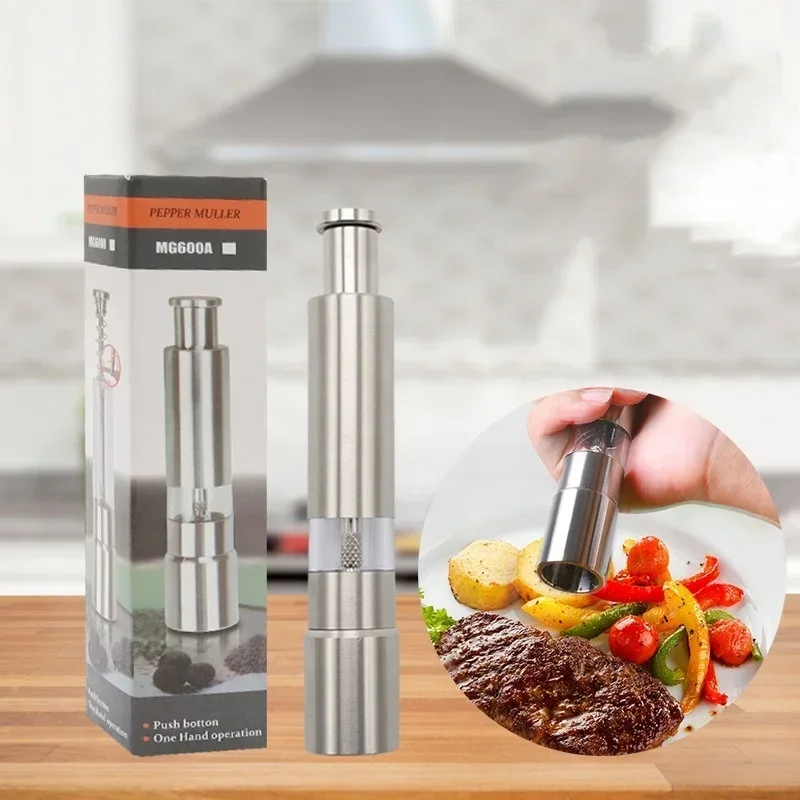 Stainless Steel Salt Pepper Grinder Thumb Push Button