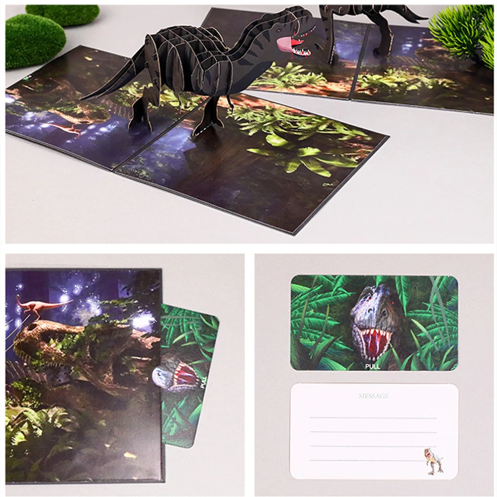 Creative Dinosaur 3D Greeting Card Children's Birthday Animal Greeting Card Blessing Message Postcard Invitation Letter