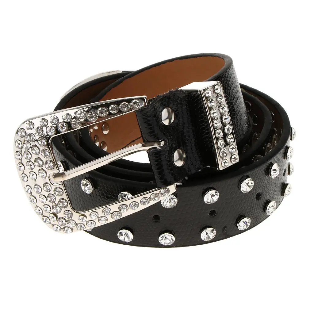 

Fashion Womens Rhinestone Crystal Belts PU Leather Belt Waist Band