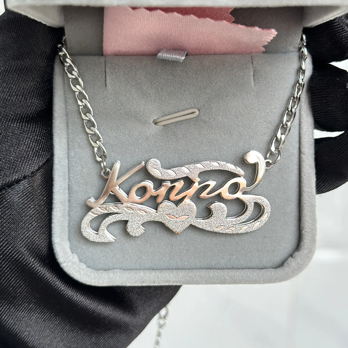 Customized Stainless Steel 3D Necklace Personalization Double Layer Nameplate Necklace Frosted Name Pendant Necklace For Women's