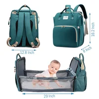 3 in 1 Diaper Bag Backpack with Foldable Baby Bed USB