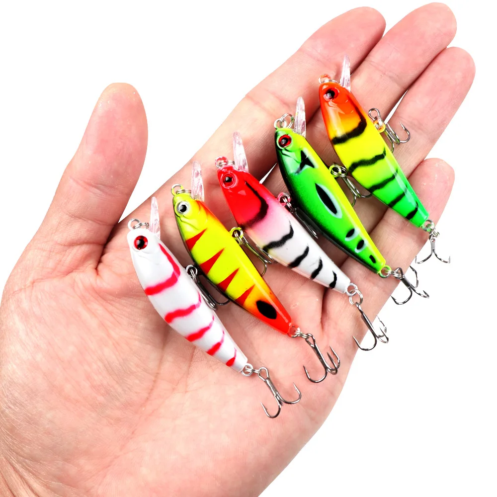 Fishing Lure 6.5g/5cm Sinking Minnow Peacock Bass Fishing Bait with 2 Trible Hook 4