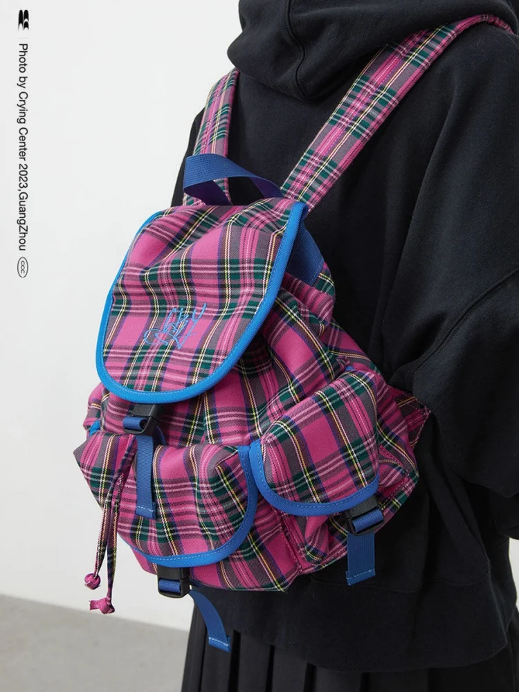 Preppy Style Vintage Plaid Pattern College Students School Bag Backpack Multiple Pockets Commuter Backpack Mochilas Para Mujer