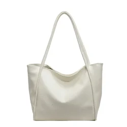 Elegant Solid Color PU Tote Bag - Large Capacity Fashion Handbag (Beige)
