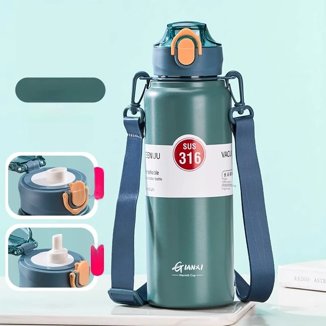 GIANXI 1000ml Spring Cap Large Capacity Vacuum Cup 316 Stainless Steel Coffee Cup Portable Outdoor Sports Water Bottle 2