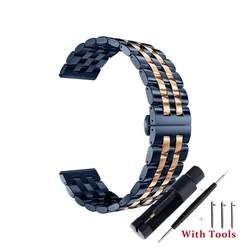 Stainless Steel Quick Release Watch Strap - Universal 20mm/22mm Waterproof Replacement Band - 22mm (Blue Rose Gold)