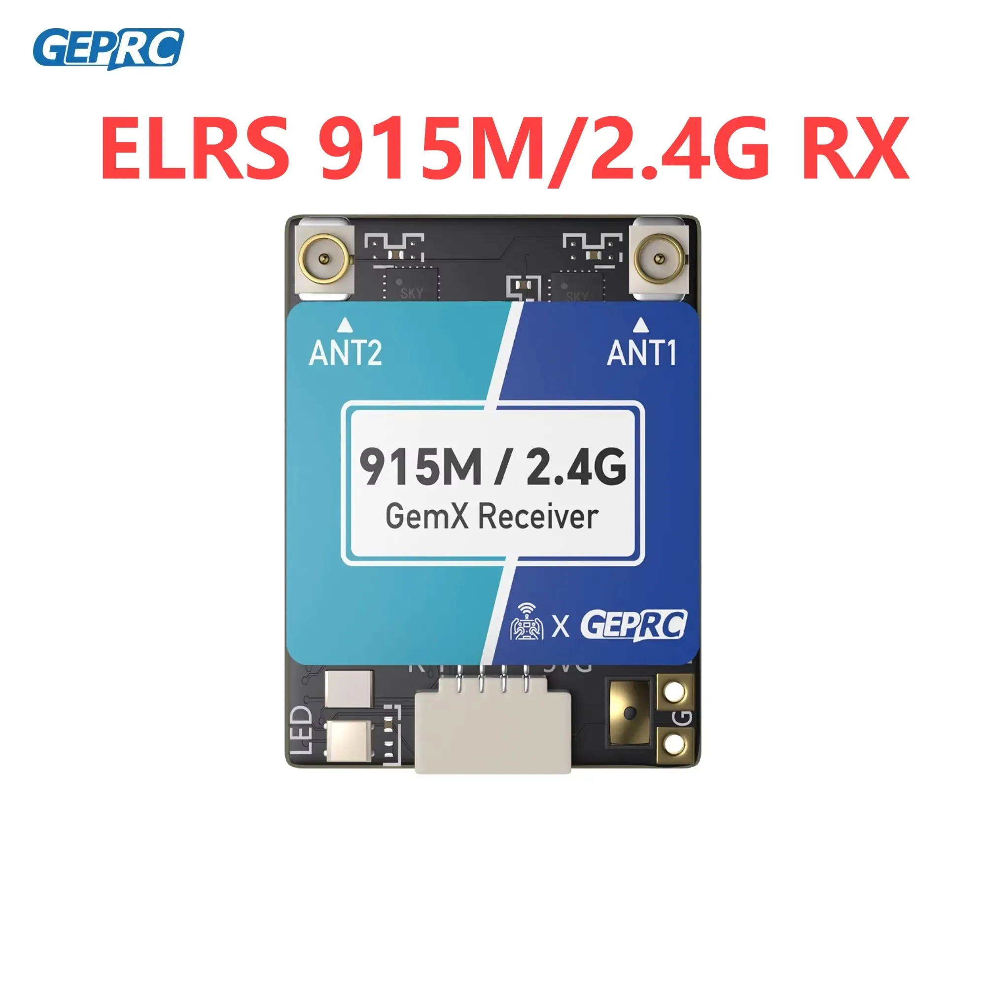Récepteur GEPRC ELRS Gemini Xrossband 915M/2.4G installé sur un drone FPV, câbles connectés.