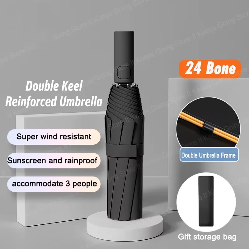 24 Bone Automatic Umbrella Solid Color Light Collapsible Large Format Outdoor Waterproof Sunshade Uv Protection Umbrella automatic umbrella