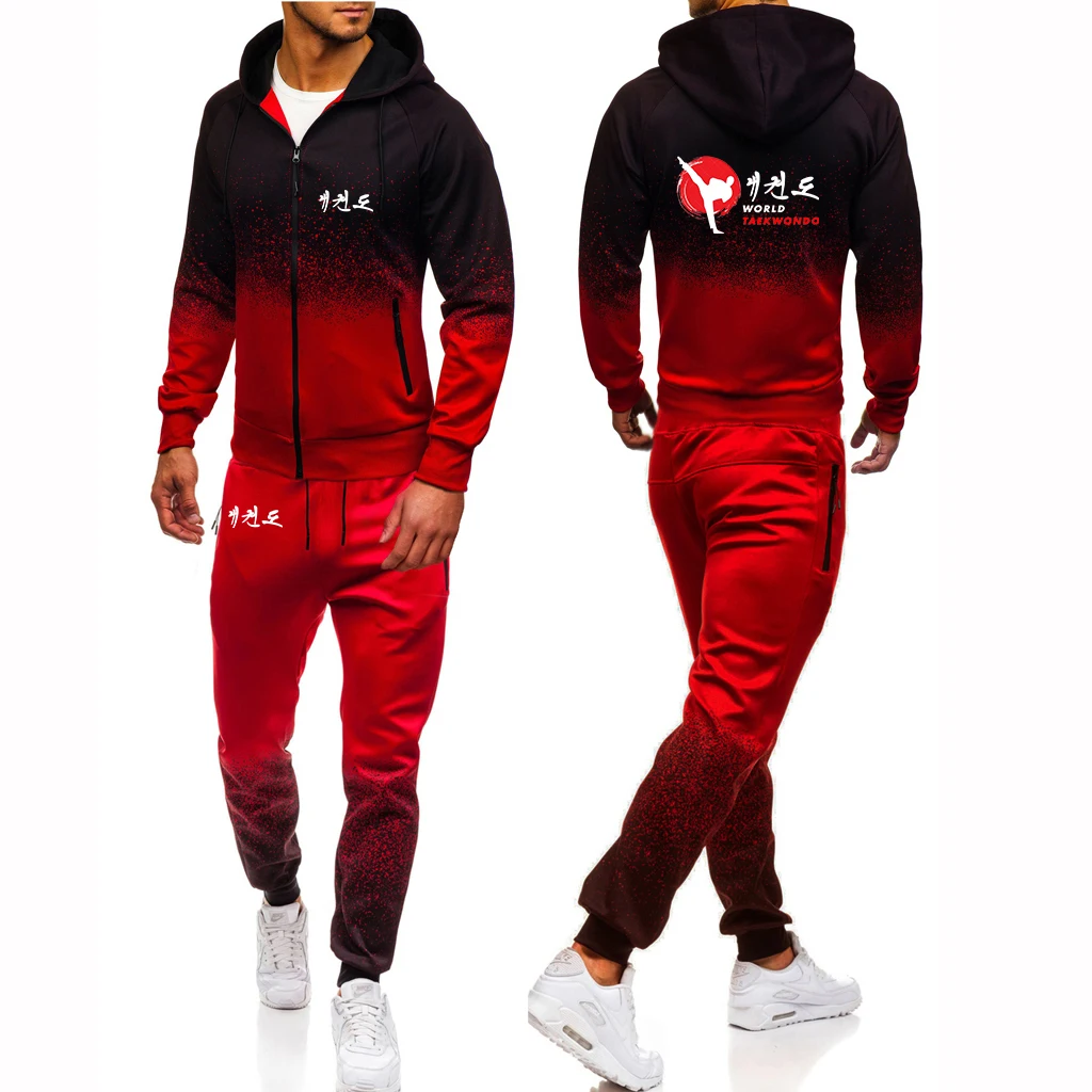 WTF World Taekwondo Federation 2024 New Style Men's Spring Autumn Harajuku Sports Hoodie Comfort Gradient Color Sweatpant Suits 4