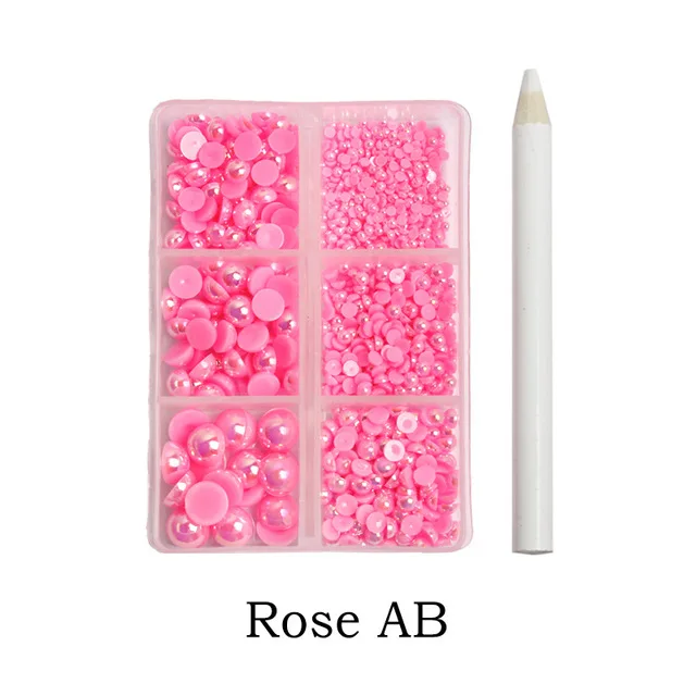 

6 Grid AB Colorful Half Round Pearl Mixed Size Flat Bottom Jewelry Diamond Rhinestones Accessories Nail Sticker Decoration Charm