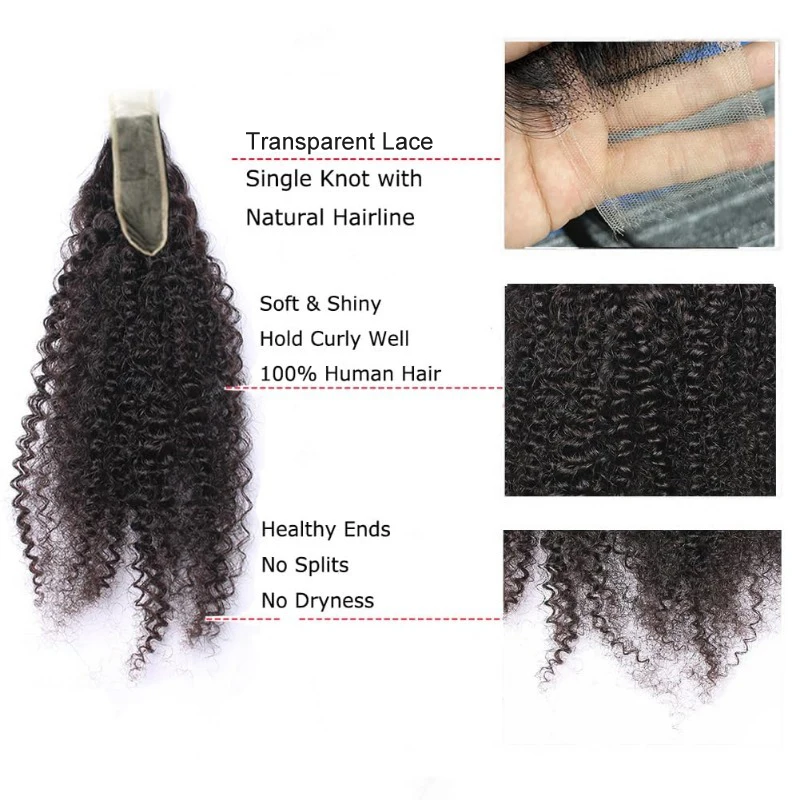 Afro Kinky Curly 2x6 Lace Closure Human Hair for Women Brazilian Remy Hair Afro Curly Transparent Lace Closure