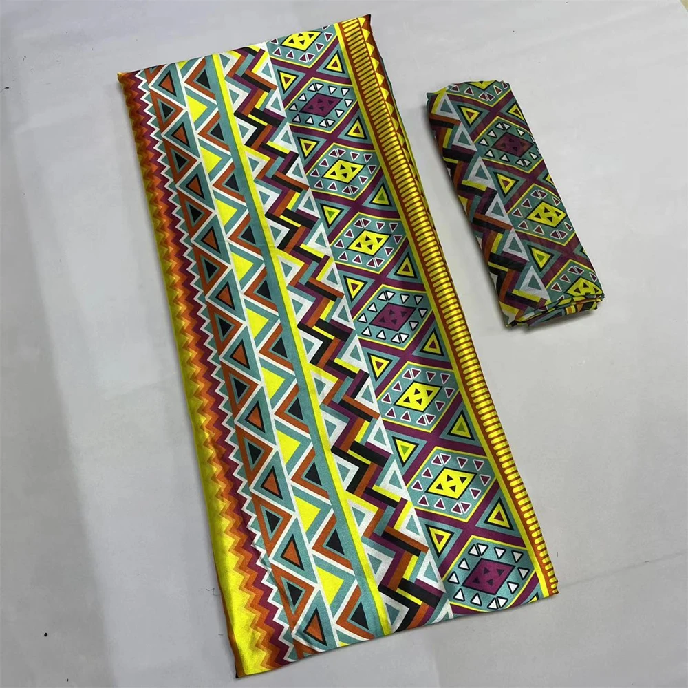 

High Quality Satin Cloth And Chiffon Tulle Lace Nigerian African Satin Silk Fabrics For Women Dress 4+2 Yards