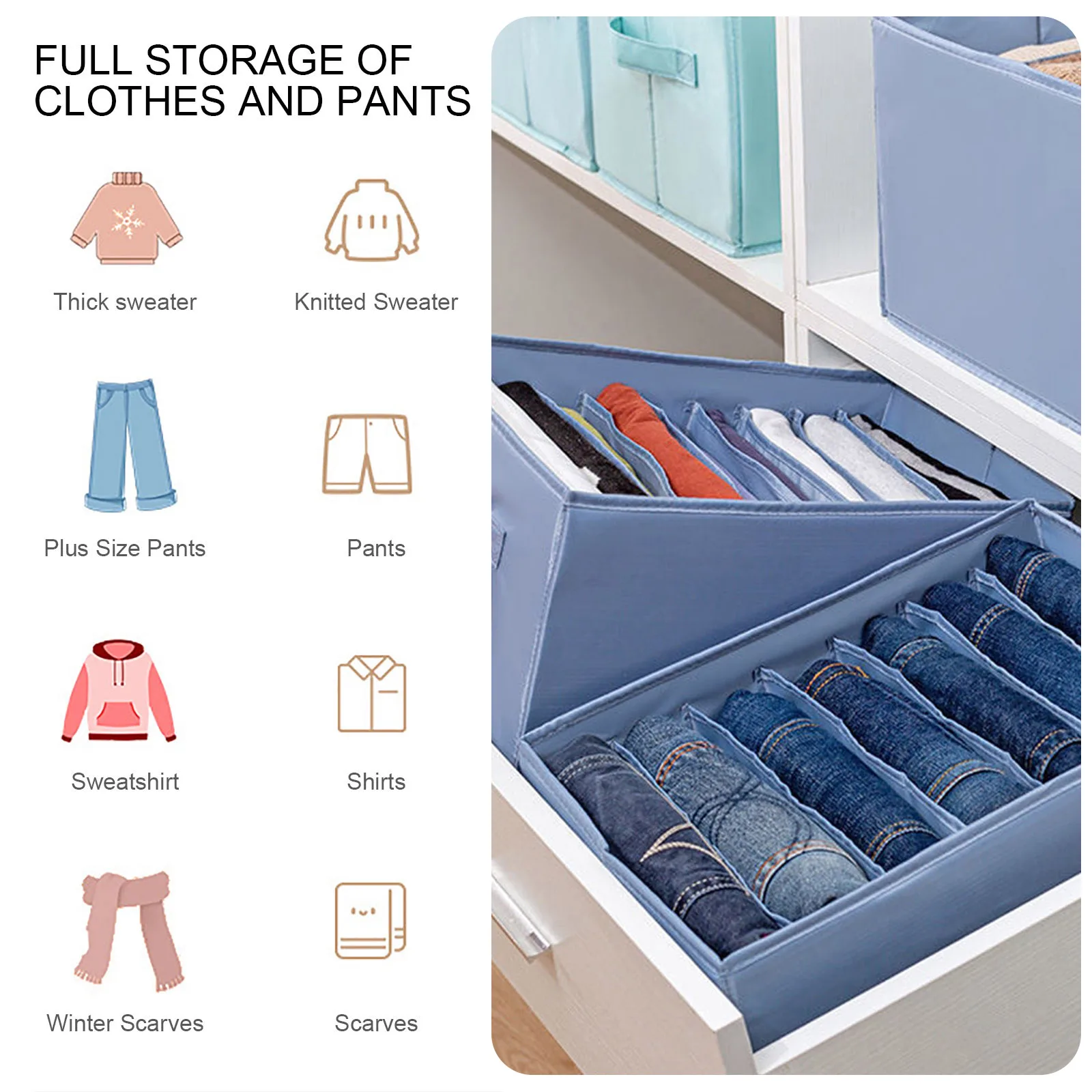 Organizador de almacenamiento de cajones de ropa, 2 piezas, 6 rejillas,  divisor de armario plegable lavable, caja de armario de ropa interior -  AliExpress