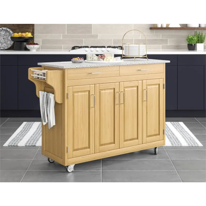 Create-a-Cart Natural 4 Door Cabinet Kitchen Cart with Gray Granite Top by Home Styles