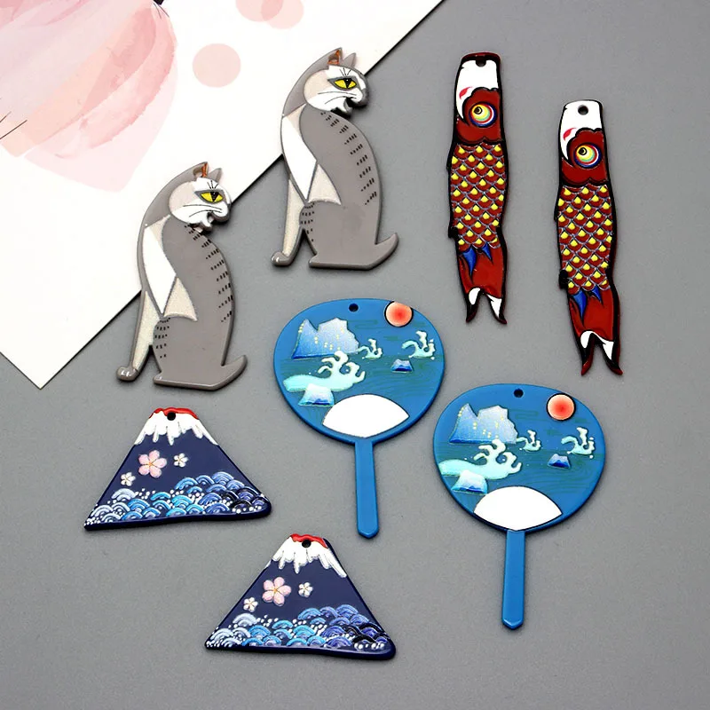 

10pcs Hadnmade Acrylic Earrings Pendants Cartoon Cat Fish Pendant Charms Necklace Earrings Making Diy Jewelry Making Supplies