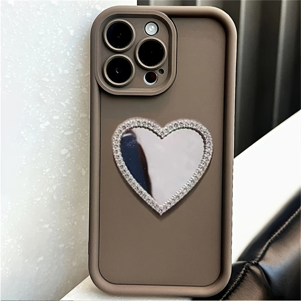 Söpö korealainen 3D-rakkaussydänpeilipuhelinkotelo iPhone 12 13 14 15 Pro Max 13 Pro 11 XR 8 7 Plus -puhelimelle, iskunkestävä karkkisuoja_voghion.com