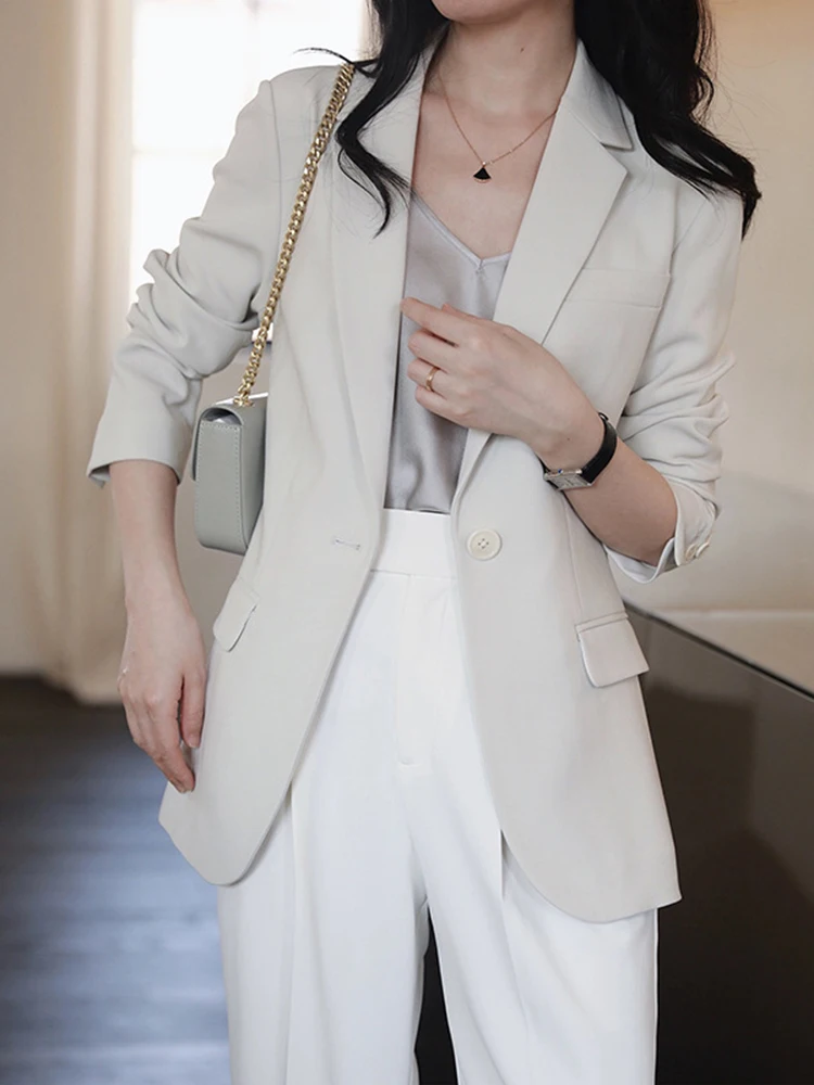 [LANMREM] Office Lady Sunscreen Blazers For Women Single Button Minimalism Female Jackets Fashion 2024 Summer New 26D9137