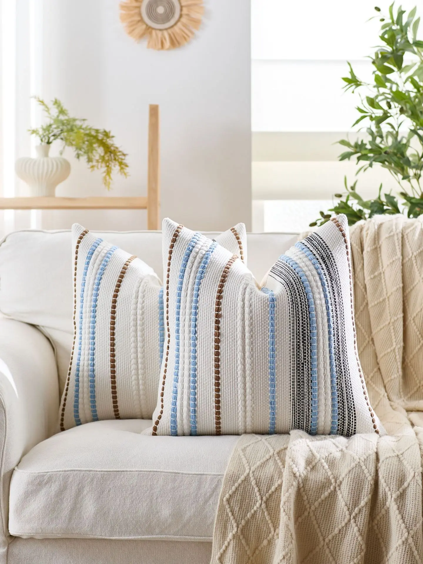 45x45cm Chenille Jacquard Kissenbezug Cojines Dekoration Hause Sofa Streifen Wurf Kissen Abdeckung Einfache Kopfteil Kissenbezüge – Detail 5