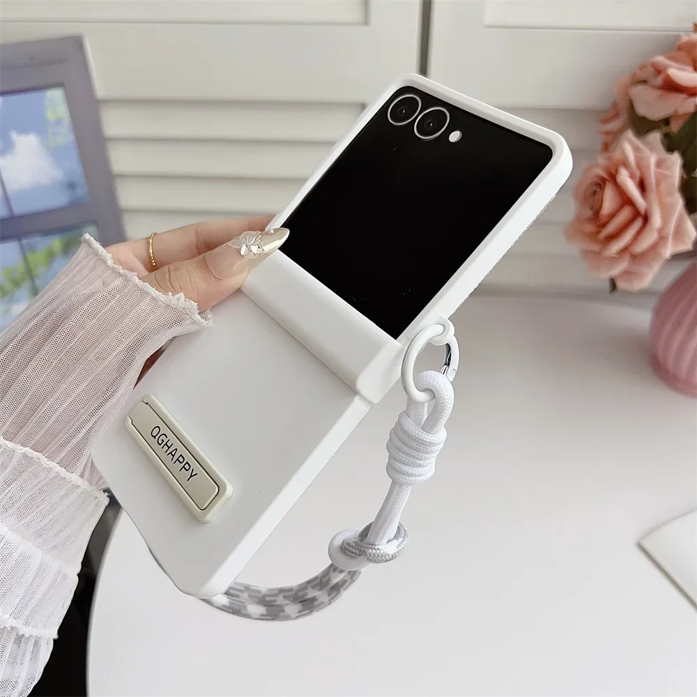 Gradient Candy Color Phone Case with Wrist Strap and Hinge Protection