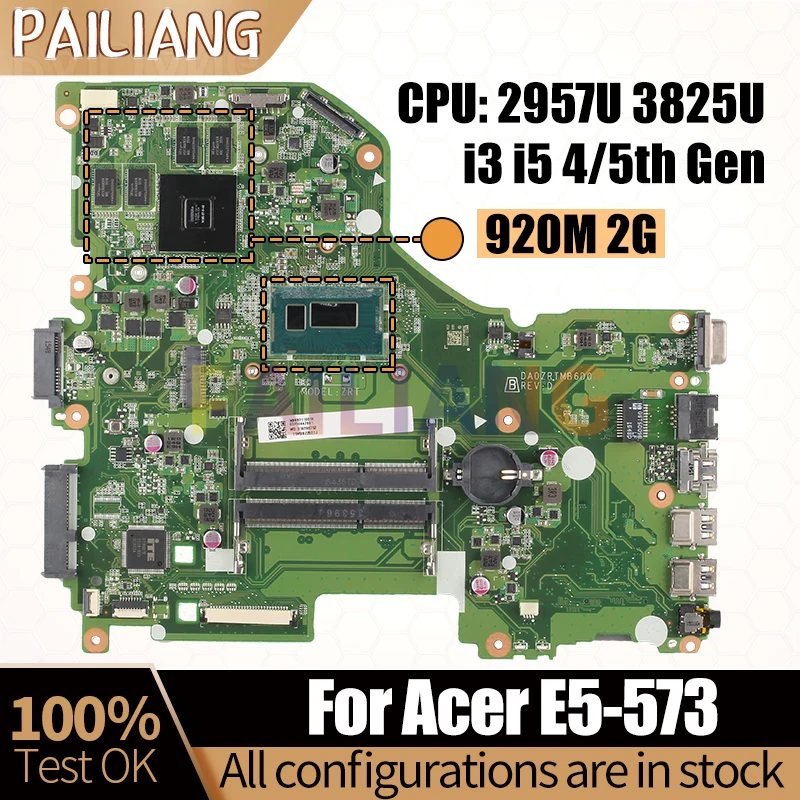 Placa-mãe do Portátil para Acer E5573 Da0zrtmb6d0 Nbmyh1100 2957u 3825u i3 i5 5ª Gpu 920m Ddr4 Completamente Testado