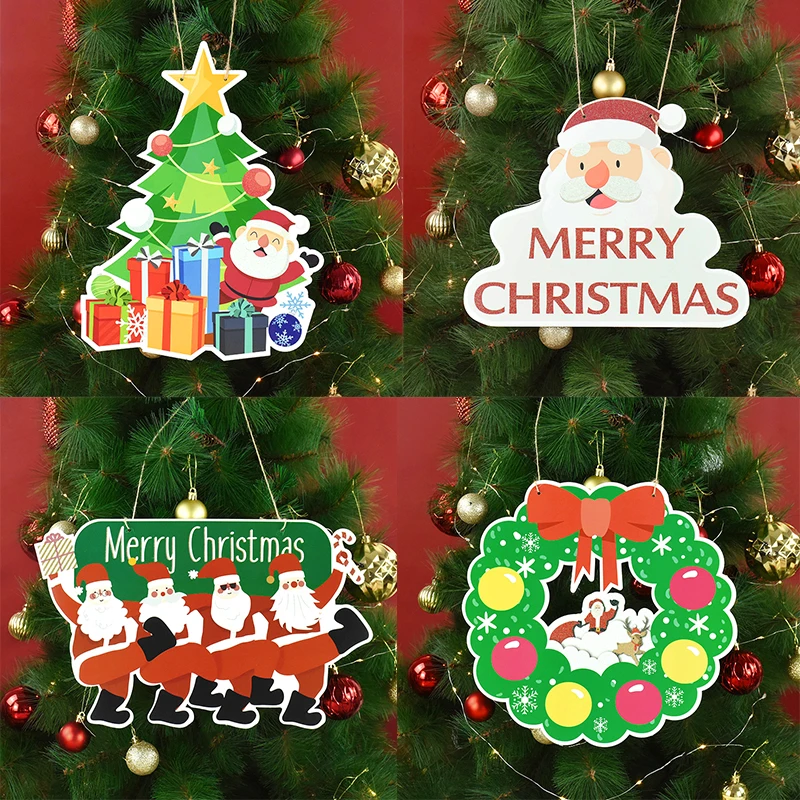 

Christmas Door Hanging Sign Santa Claus Xmas Tree Pendant Paper Ornaments Merry Christmas Decoration for Home 2024 New Year Gift