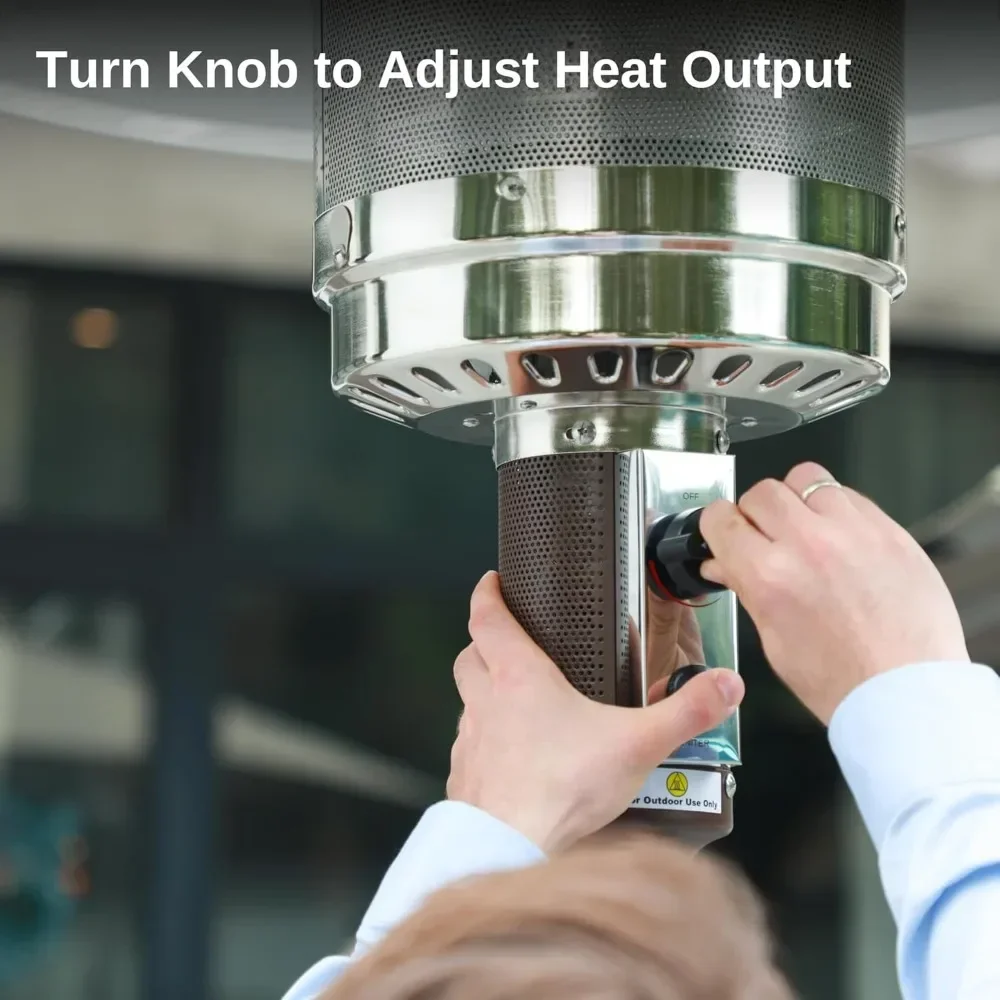 50,000 BTU Patio Heater for Outdoor Use With Round Table Design, Double-Layer Stainless Steel Burner and Wheels, Outdoor Patio