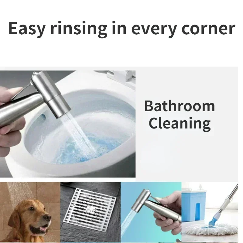 304 Hand Protable Toilet Bidet Sprayer Gun Bathroom Bidet 1.5m Stretchable Hose Stainless Steel Sprayer Set Bathroom Accessories 3