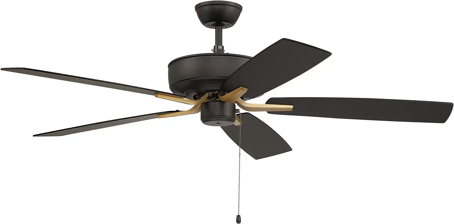 

Pro Plus Ceiling Fan in Flat Black/Satin Brass Finish, Reversible Flat Black/Black Walnut Blades Included, Light Kit Adaptable,