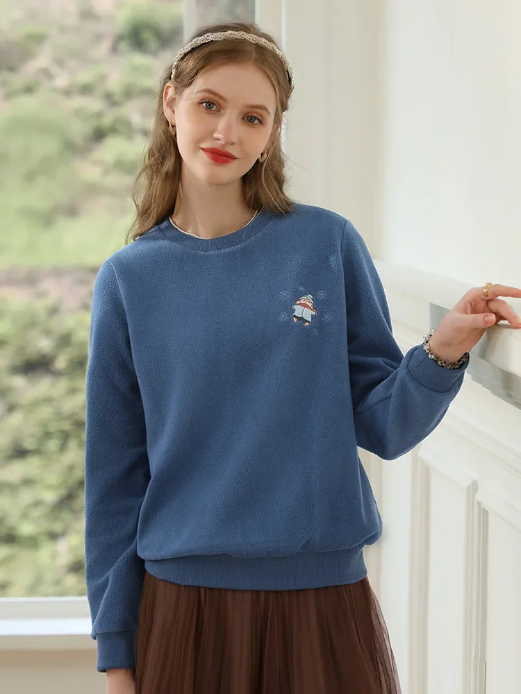 I BELIEVE YOU Women's Hoodies 2023 Winter New Loose Knit Ribbed Trendy Crewneck Embroidery Plus Wool Thick Pullovers 2234195458