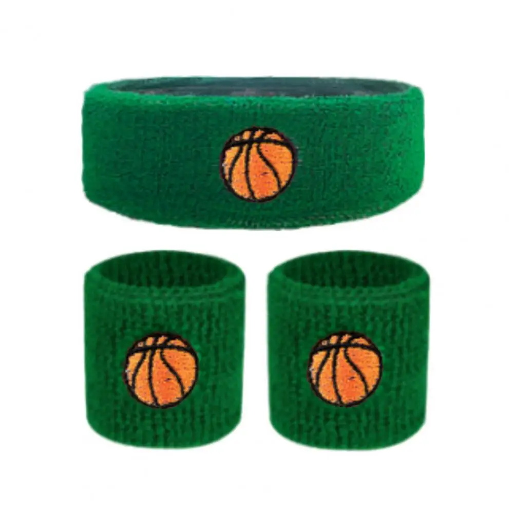 1 Set Kids Sports Headband Wristband Stretch Sweat Absorbing Boys Girls Knitted Basketball Volleyball Wrist Protector Sweatband