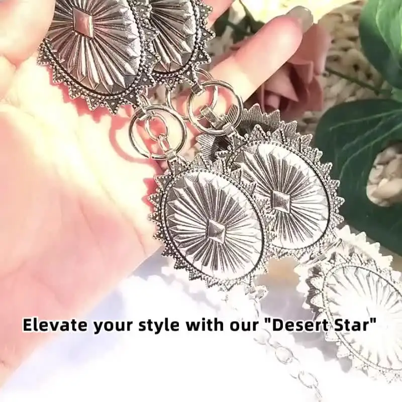 Silver Sunburst Concho Link Chain Belt Western Cowgirl Boho Festival OS NWT Boho Western Concho Chain Belt – Vintage Silver Adjustable  main image 4
