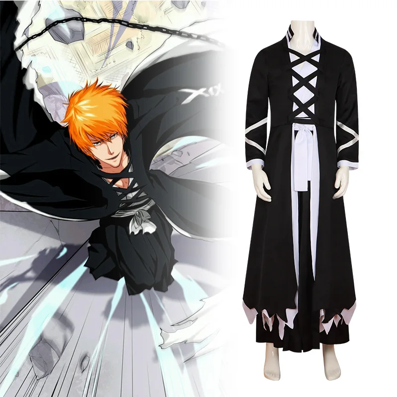 

Halloween Anime Game BLEACH Cosplay Costume Kurosaki IchigoCOS Costume Cape Robe Uniform Comic Con Party Play