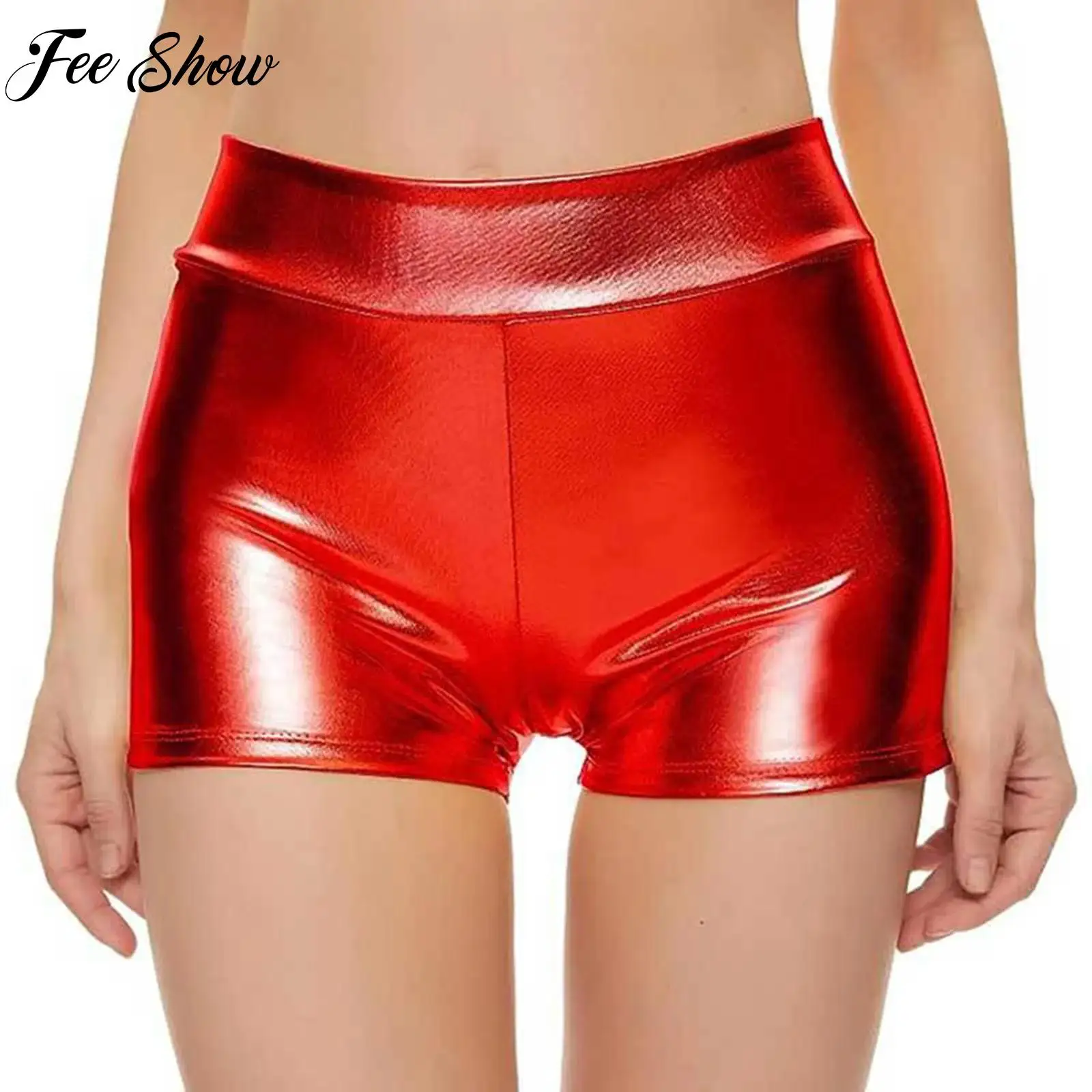 

Womens Metallic Clubwear Hot Pants Shiny Bottoms Shorts High Waist Shorts for Pole Dancing Music Festival Rave Party