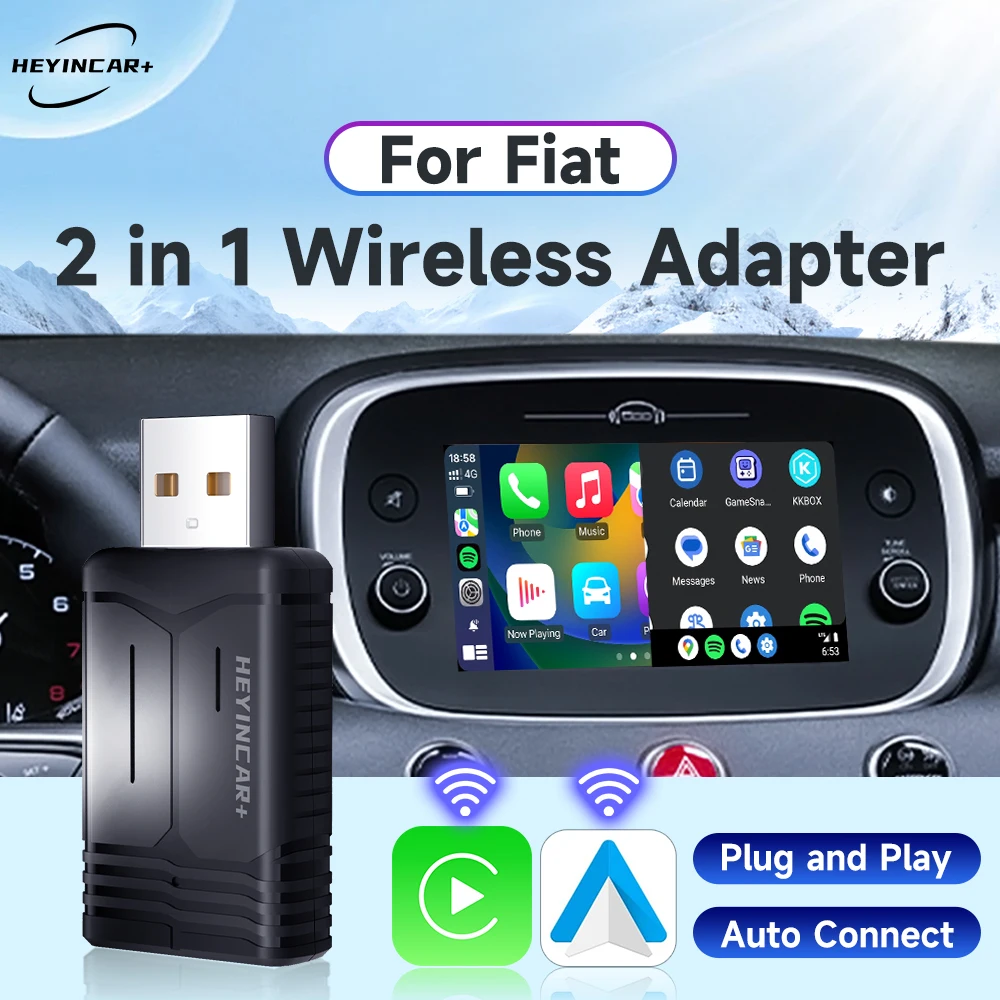 

2024 New HEYINCAR 2in1 Wireless Android Auto Adapter Carplay Wireless For Fiat 500 New500 500X Argo Panda