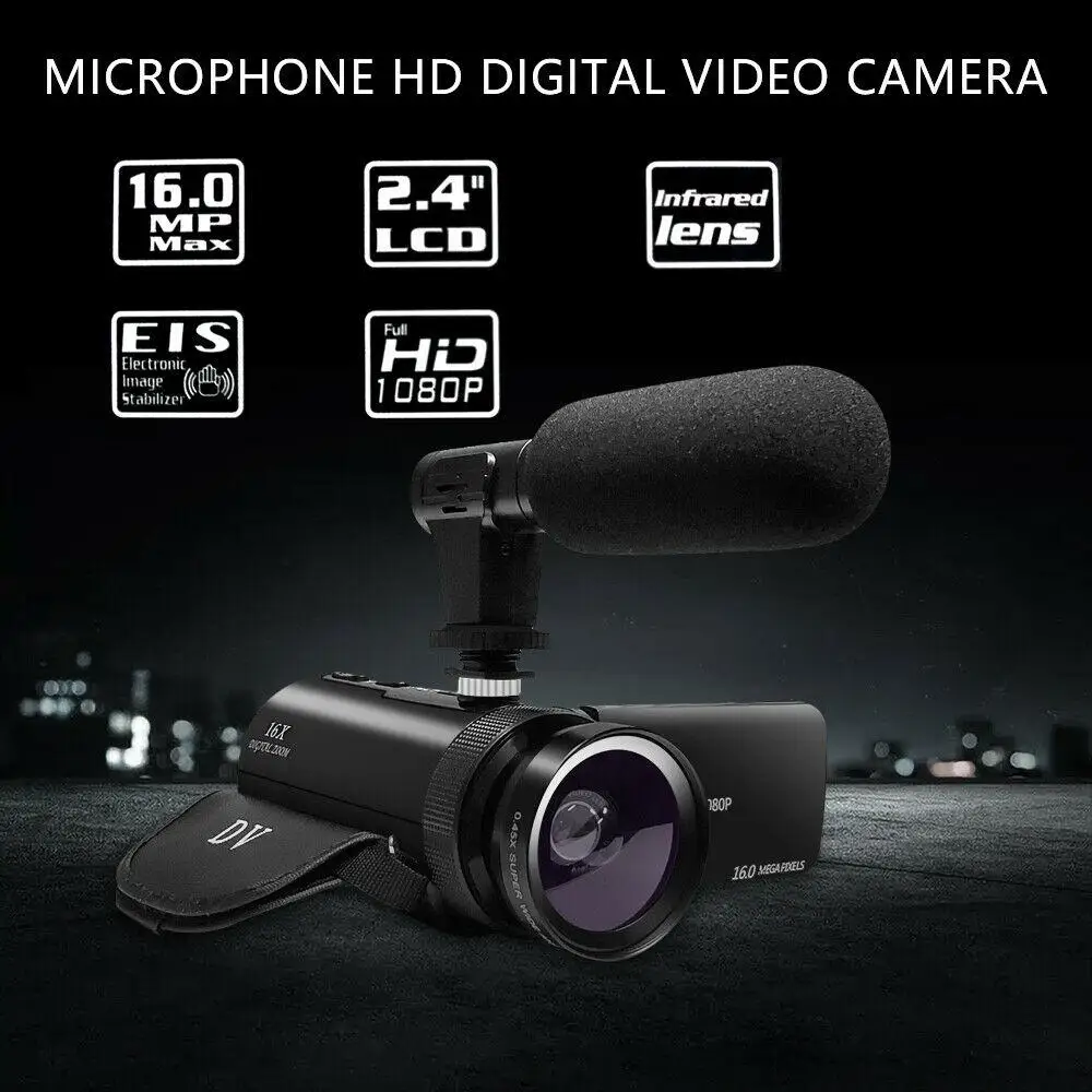 HD 1080P Professional Digital Video Camera Vlog Camcorder W/Microphone Photography 16 Million Pixels Camera Portable Gift DV