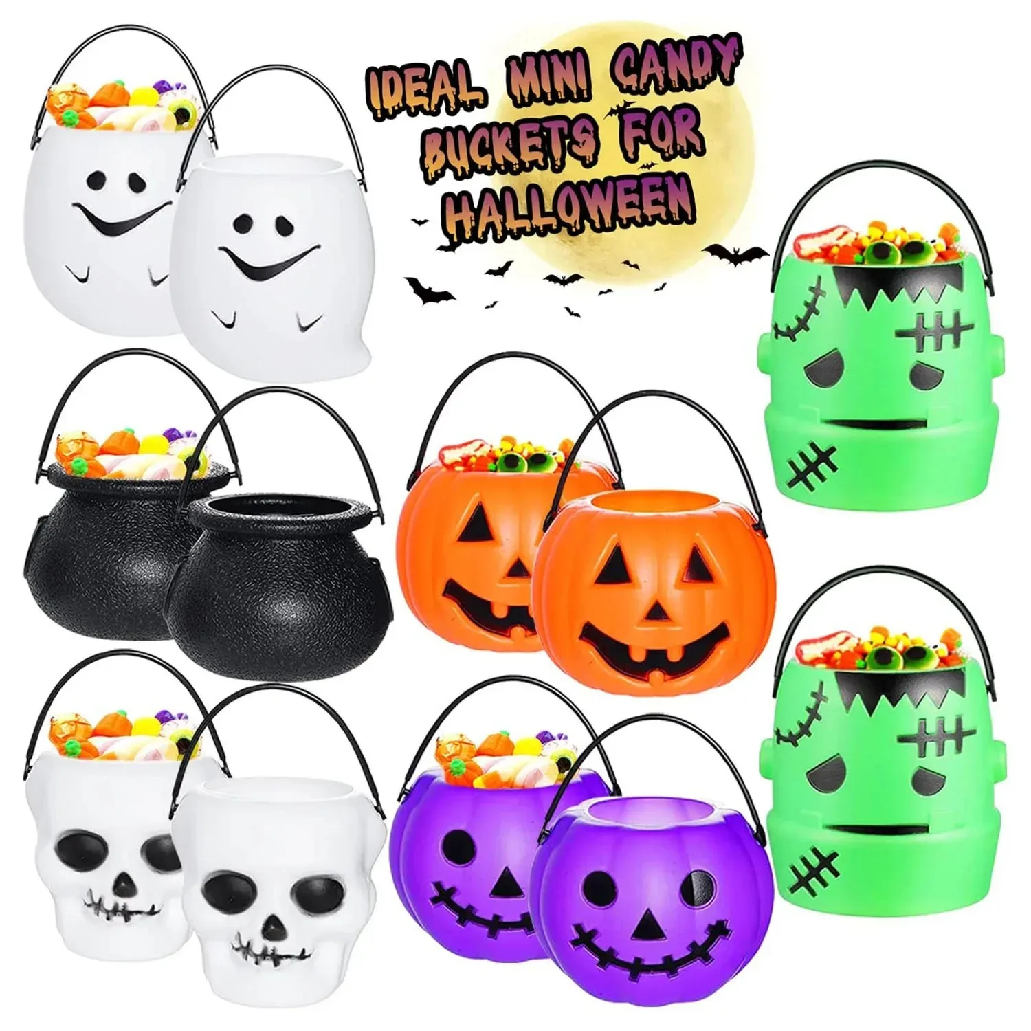 Halloween-Süßigkeitseimer, Mini-Halloween-Süßigkeitshalter, Kürbis-Geist-Kessel, Kunststoffeimer, Partyzubehör für Süßes oder Saures