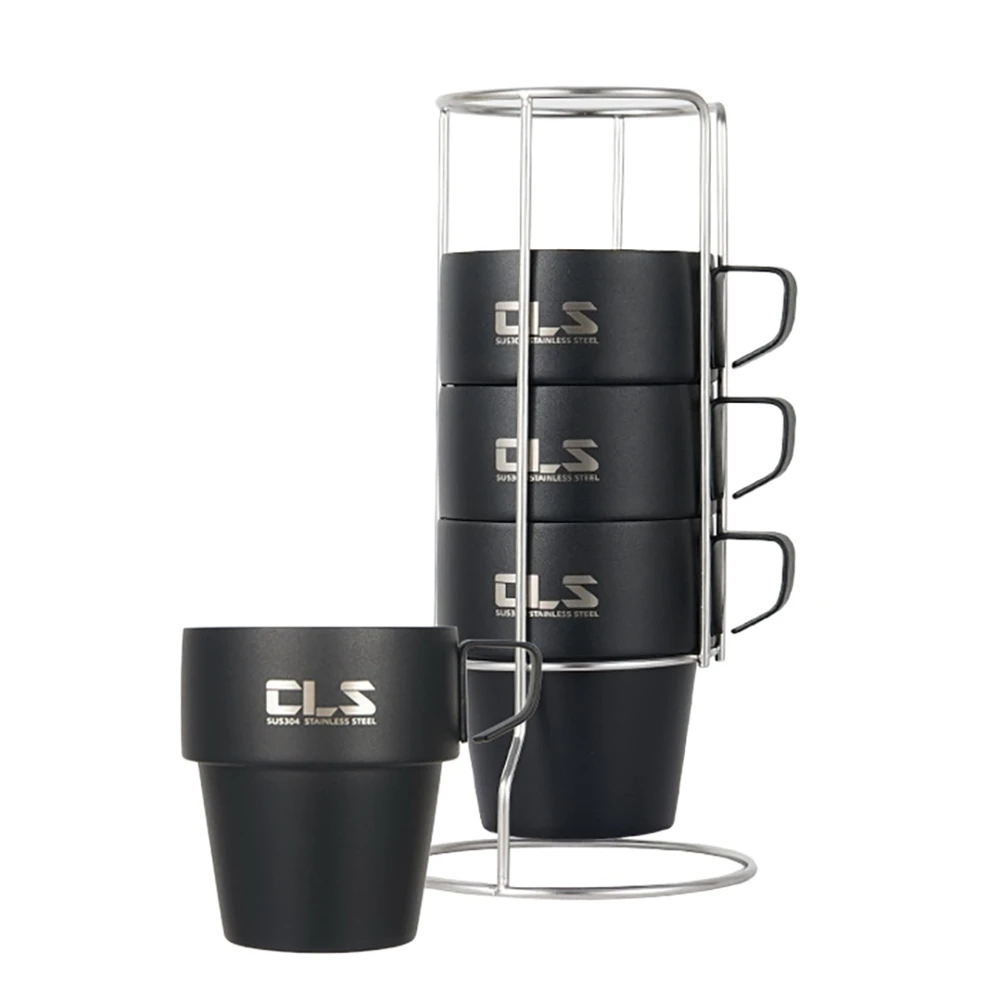 

CLS 4Pcs Camping Cups Set Stackable Drinking Water Cups Coffee Mug with Cup Holder for Outdoors Camping Fishing Picnic