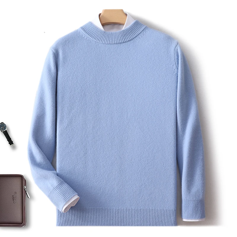 High-end thick 100% pure sweater men's semi-high neck autumn and winter new loose bottoming sweater high-quality men's wear 2