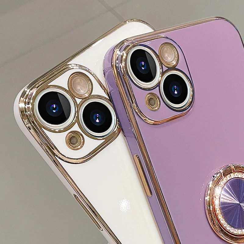 Diamonds Finger Ring Holde Stativ Fodral Fo Samsung Galaxy S24Ulta S23 S21 FE S22Plus S10 S20 S8 S9 Plating Backet_voghion.com