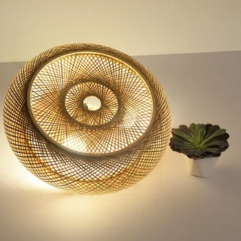 Wabi Sabi Hanging Lamp  Rattan Wicker LED Pendant Lamp Shade Restaurant Home Room Decorative Art Suspended Bamboo Chandelier 2