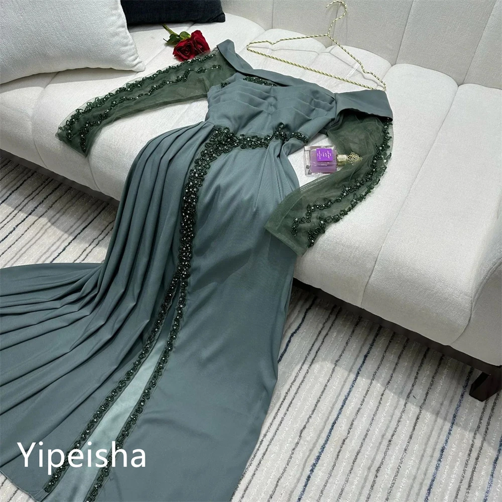 

Yipeisha Retro Fashion Off-the-shoulder Sheath Cocktail Evening Flowers Sequin Fold Chiffon Prom Dresses