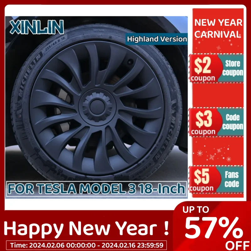 4 Pezzi Copriruota Da 18 Pollici Per Tesla Model 3 Highland Version Coprimozzo Performance Sostituzione Ruota Hubcap Copertura Completa Del Cerchione 