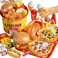 Kid Kitchen Toy Set Simulation Make Hamburger Pizza Fries Pretend Play Food Cooking Cutting Game Montessori Interactive Toy Gift 2