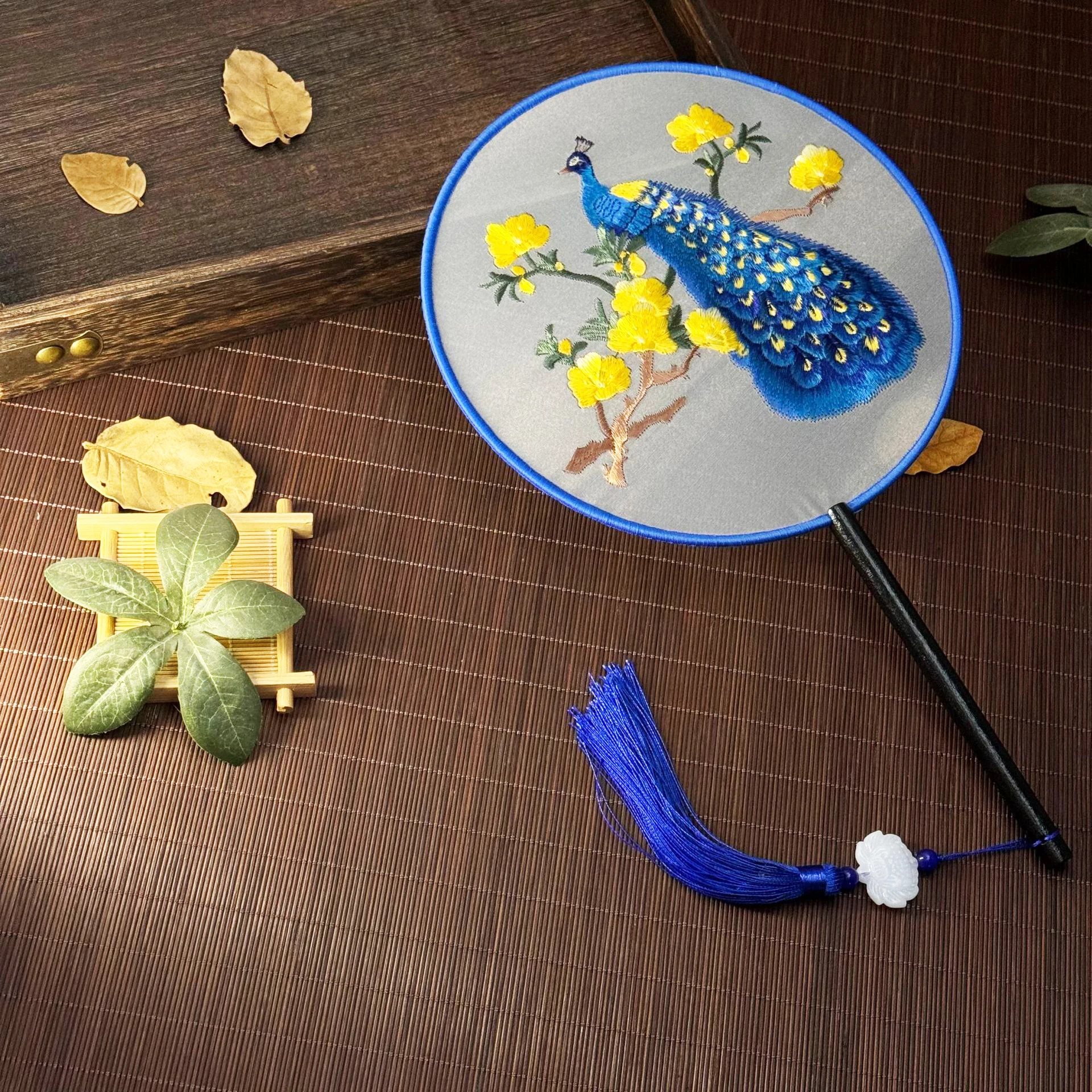 Handcrafted Vintage Silk Embroidered Phoenix Fan - Elegant Home Décor & Performance Accessory