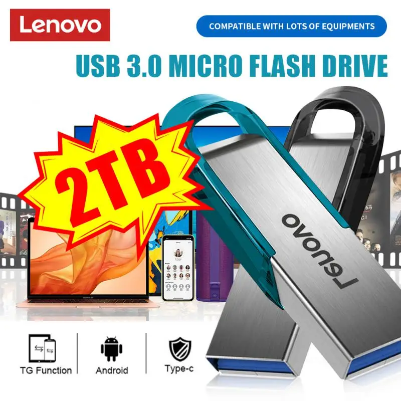 Lenovo Metal Otg Pen Drive 2Tb 1Tb Usb Memory Stick 128Gb 256Gb 512Gb Usb Drive Ssd Portatile Memoria Usb Flash Disk 2024 Nuovo