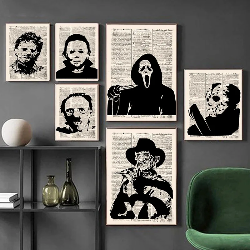 

Vintage Movie Horrible Figure Posters Canvas Painting Retro Dictionary Wall Art For Bar Living Room Home Decoration Cuadros